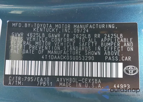 2025 Toyota Camry Se from USA, damaged, VIN 4T1DAACK0SU053290